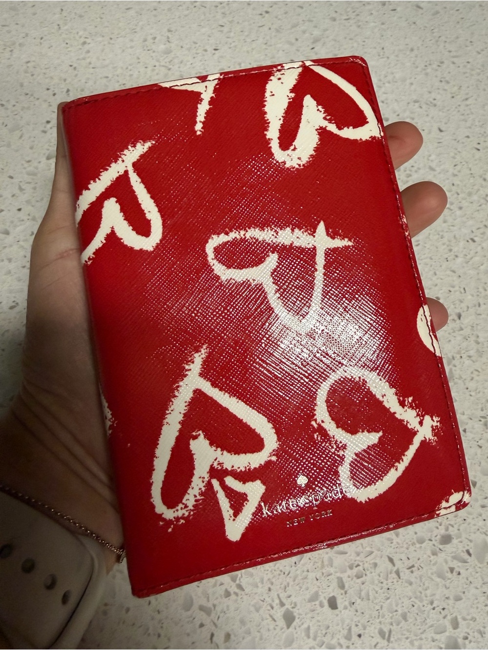 Kate Spade Red Passport Cover with White Heart Motif